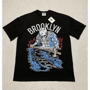 Warren Lotas Brooklyn Skull Graphic T Shirt Black Cotton Made in USA Mens Medium